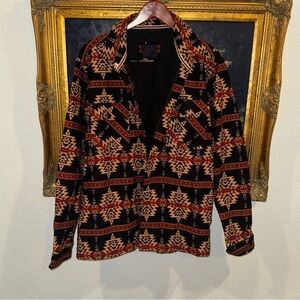 NOMAD Aztec Tribal Print Brown Red Button Front Lightweight Shacket Men’s L